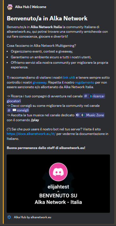 Esempio di Benvenuto